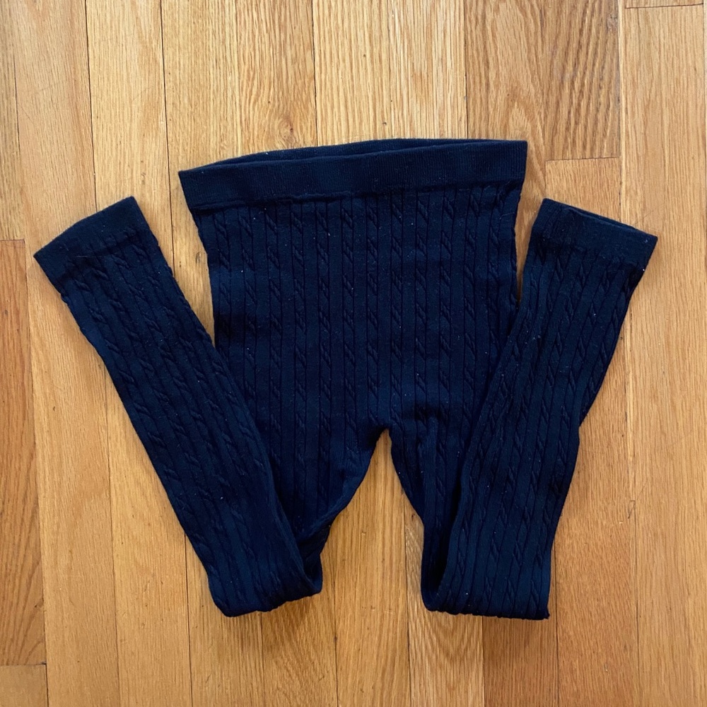 Girls footless black thick cable knit tights.  Size L 14-16.